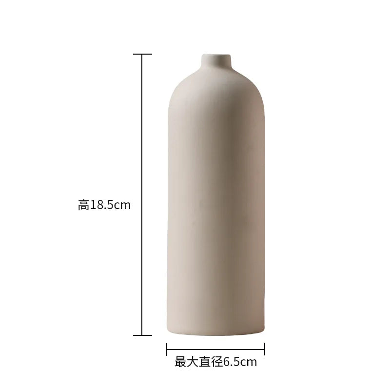 Nordic Simple Plain Ceramic Vase Modern White Beige Dried Flower Bottle Living Room Porch TV Cabinet Art Aesthetic Ornaments