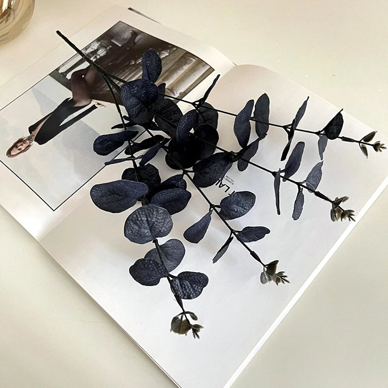 1-10pcs Black Eucalyptus Leaf Artificial Plants Diy Christmas Fake Plant Flower Bouquet Ornament Home Garden Party Wedding Decor