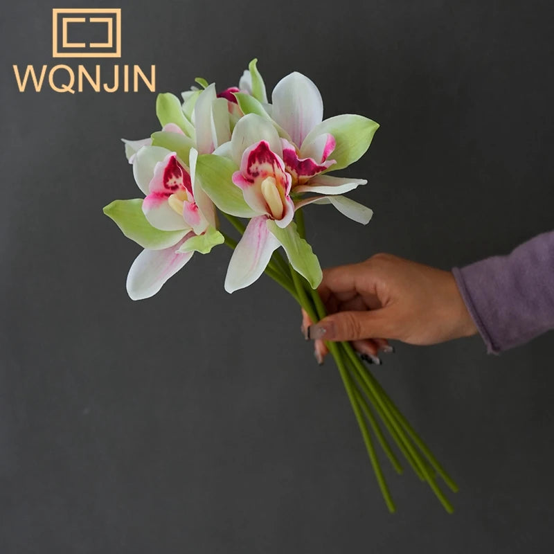 1 Bouquet, 6 Heads Artificial Orchid Bouquets, High-End Home Decor, Office Desk, Home Room Display, Simulated Flowers