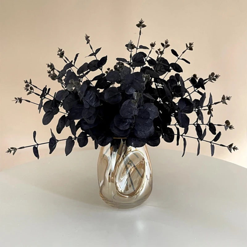 1-10pcs Black Eucalyptus Leaf Artificial Plants Diy Christmas Fake Plant Flower Bouquet Ornament Home Garden Party Wedding Decor