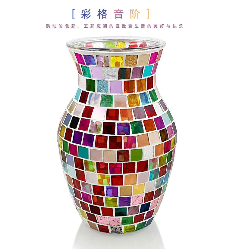European Style Pastoral Mosaic Glass Vase, Pink and Purple, Fashion Home and Restaurant Decoration Furnishings