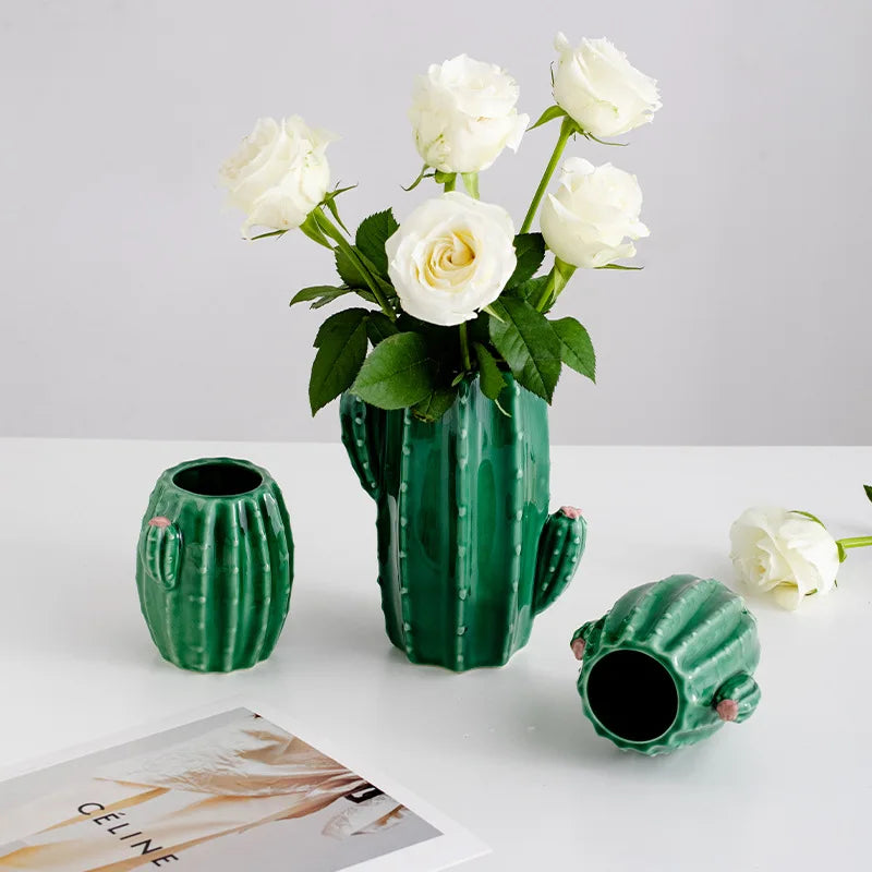 European style creative ceramic cactus vase decoration, dried flowers, hydroponic flowers, living room, pen holder, TV cabinet,