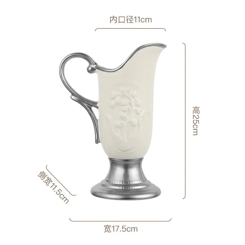 Light Luxury Ceramic Vase French Retro Flower Arrangement Crafts Decoration Room Aesthetics Decor Art Pot