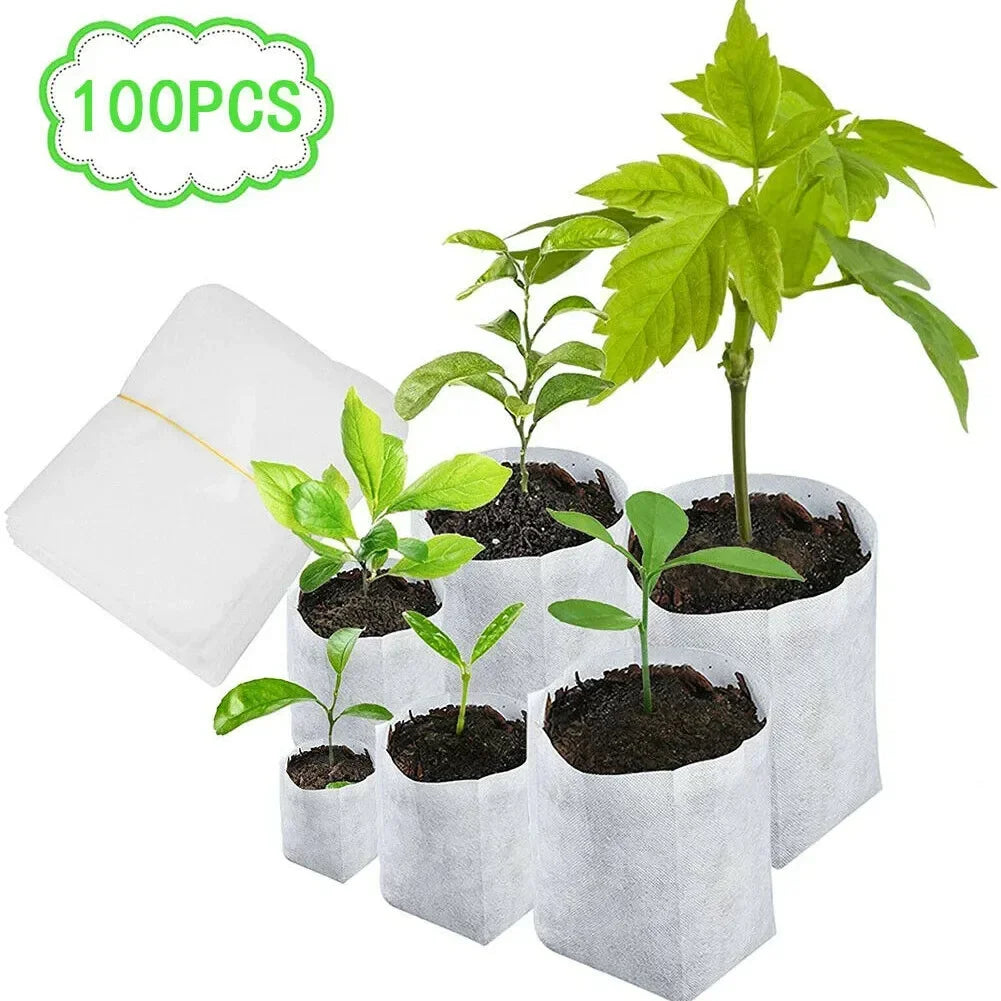 100pcs Biodegradable Nonwoven Nursery Plant Grow Bags Seedling Growing Planter Planting Pots Garden Eco-Friendly Ventilate Bag