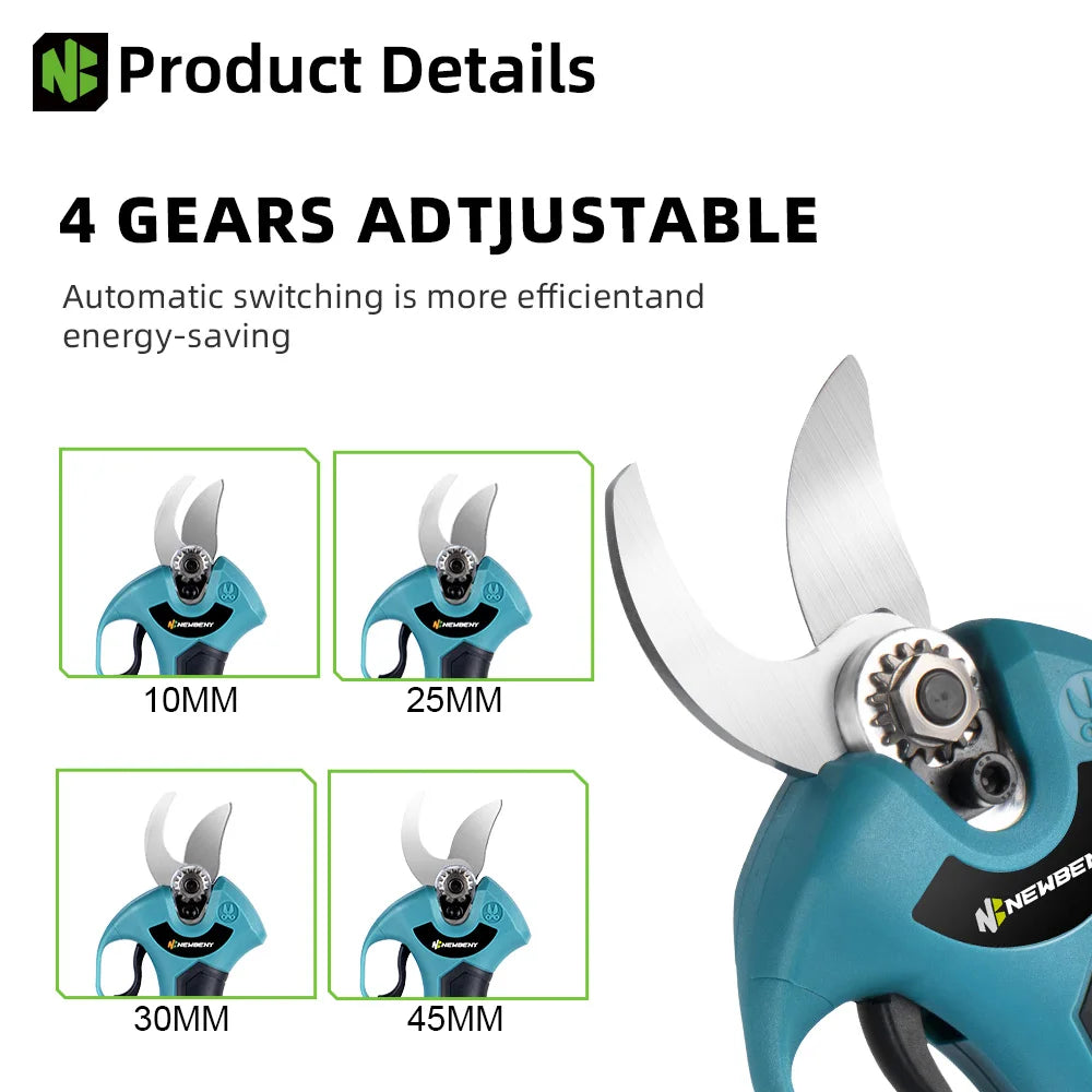 NEWBENY 30mm Cordless Brushless Electric Pruning Shears – 4 Gears, Fits Makita 18V Battery