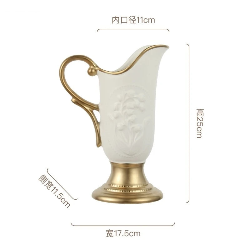 Light Luxury Ceramic Vase French Retro Flower Arrangement Crafts Decoration Room Aesthetics Decor Art Pot