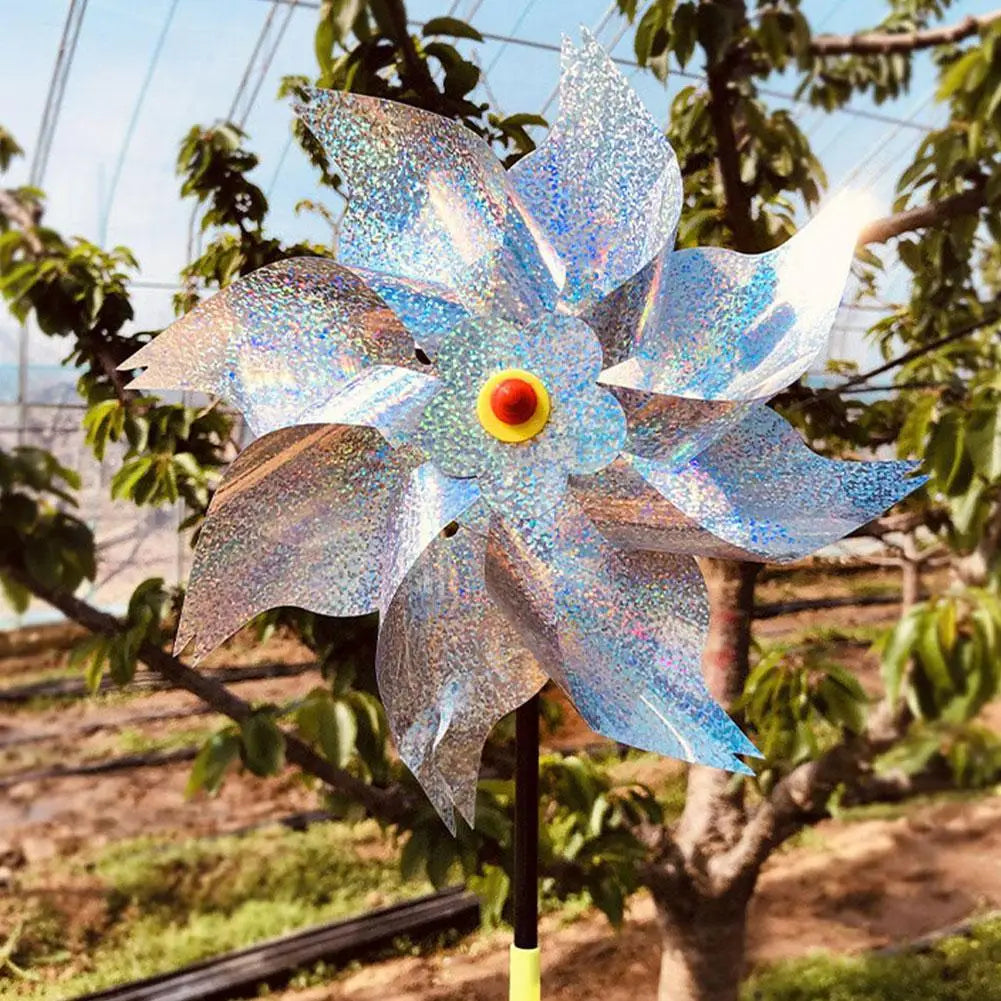 1pc Reflective Birds Repellent Windmills Sparkly Pinwheel With Stake Bird Scare Devices For Spring Garden Decor Supplies