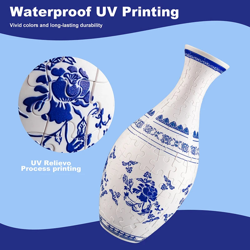 3D Puzzle Vase DIY Assembly Creative Blue And White Porcelain Design Plastic Home Decoration Flower Arrangement Kids Toys Gifts