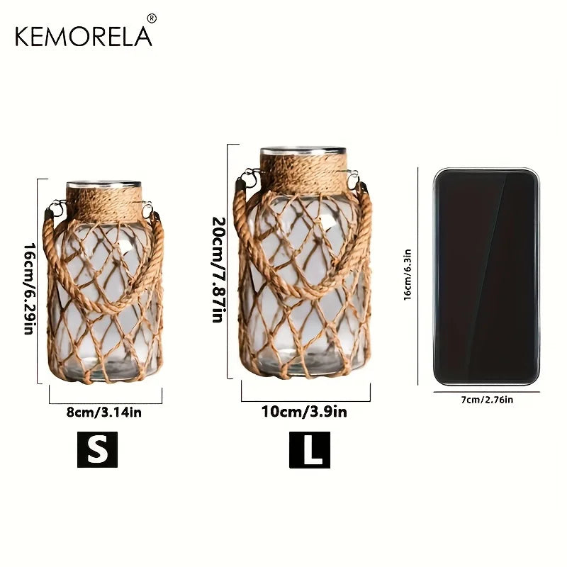 KEMORELA 1/2PCS Hand Woven Hemp Rope Glass Vase Dry Flower Table Decor Glass Vase Nordic Living Room Bedroom BohoHome Decoration
