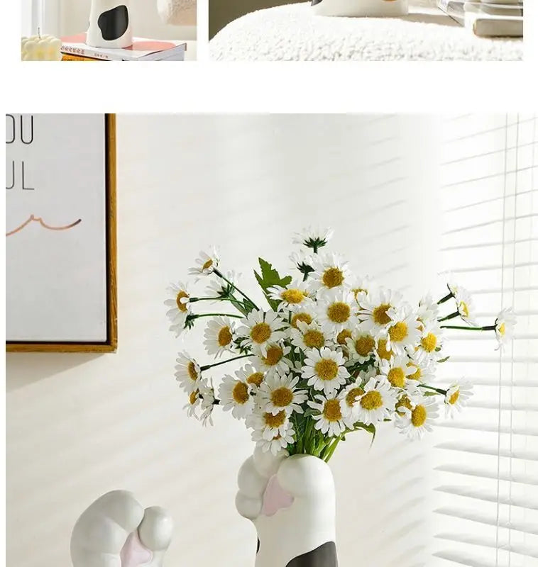 Cute Cat Hand Vase Ornament Ins Dry Flower Simulation Flower Living Room Foyer Decoration Dining Flower Arrangement Ceramicpot