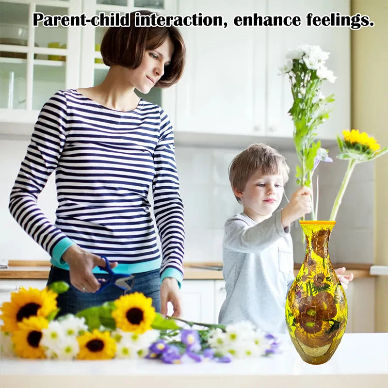 3D Puzzle Vase DIY Assembly Creative Blue And White Porcelain Design Plastic Home Decoration Flower Arrangement Kids Toys Gifts
