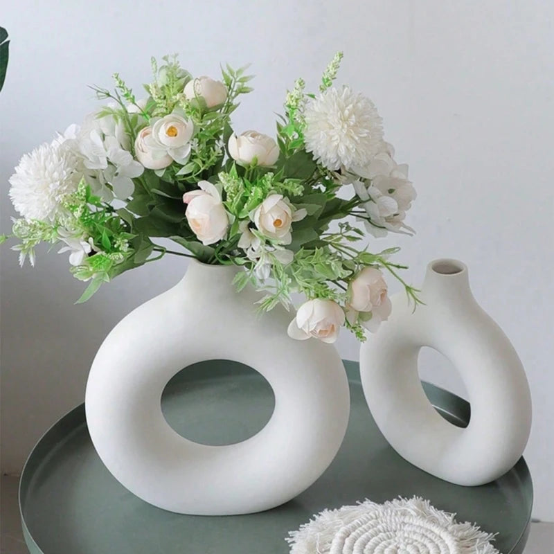 1 piece round vase decoration, imitation ceramic vase, suitable for wedding vase decoration, home living room flower arrangement