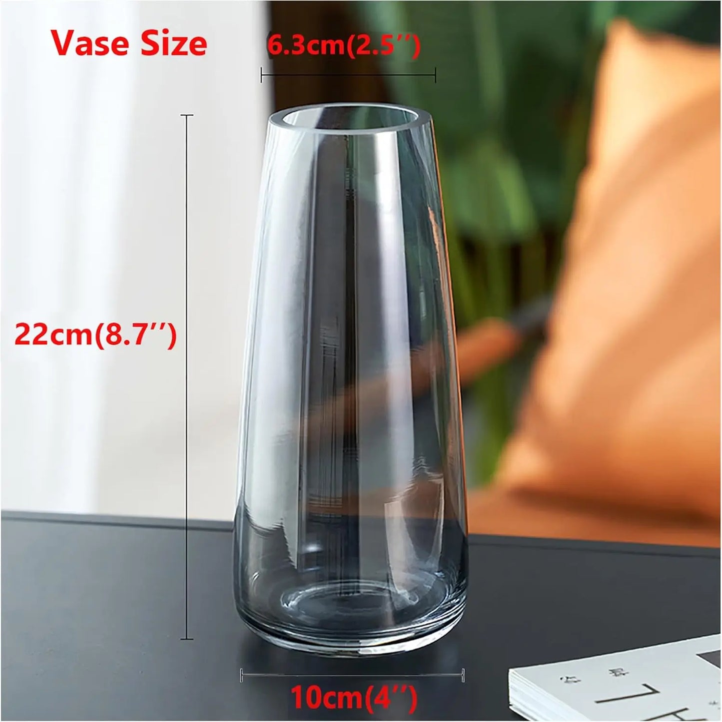 Modern Glass Vase Irised Crystal Clear Glass Vase for Home Office Decor (Crystal Grey)