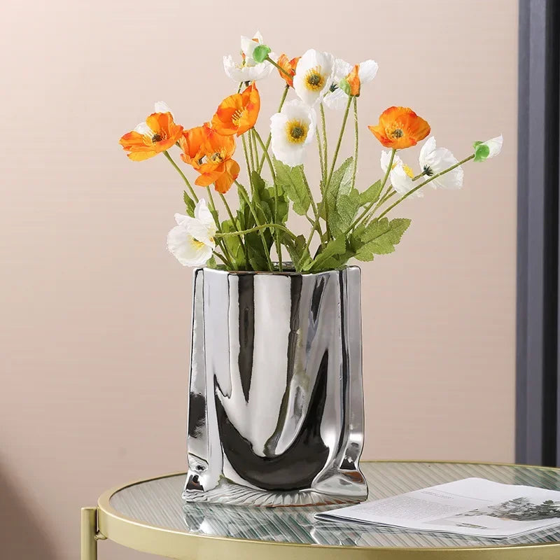 Creative Flower Pots Large Silver Ceramic Flower Cachepot Vase Planters Garden Succulent Plants Potted Modern Home Decoration