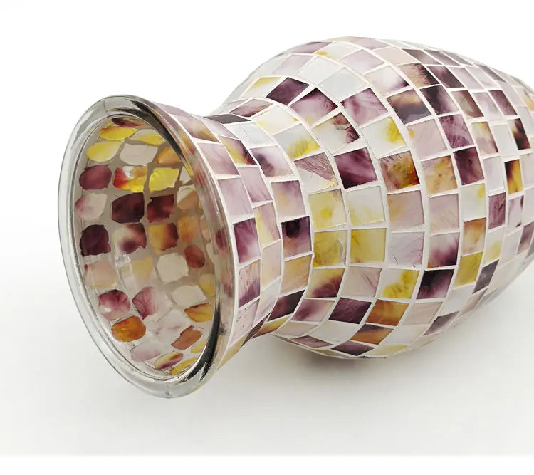 European Style Pastoral Mosaic Glass Vase, Pink and Purple, Fashion Home and Restaurant Decoration Furnishings