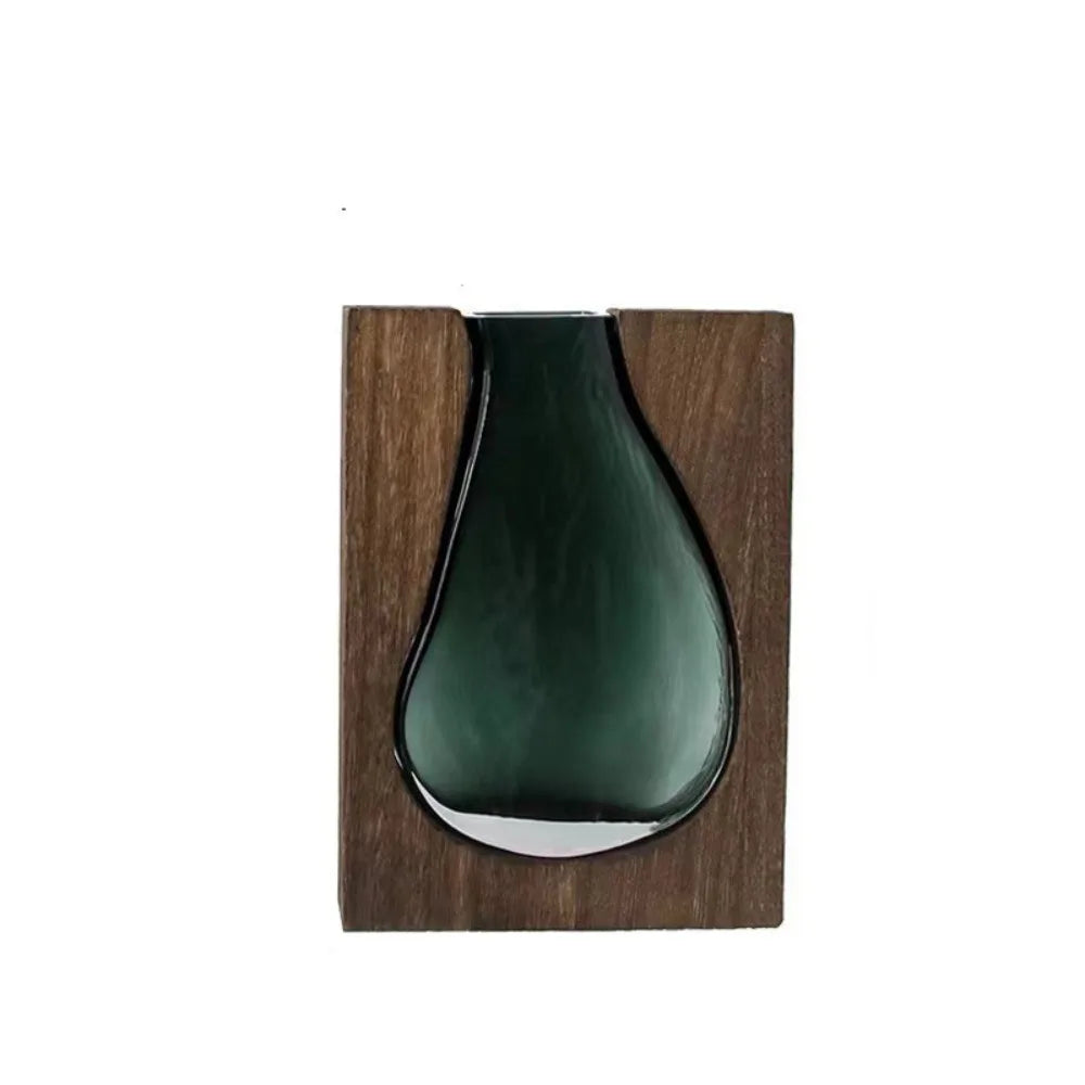 Home Decor Wooden Glass Vase Creative Transparent Hydroponic Flower Holder Exquisite Removable Flower Pot Gift