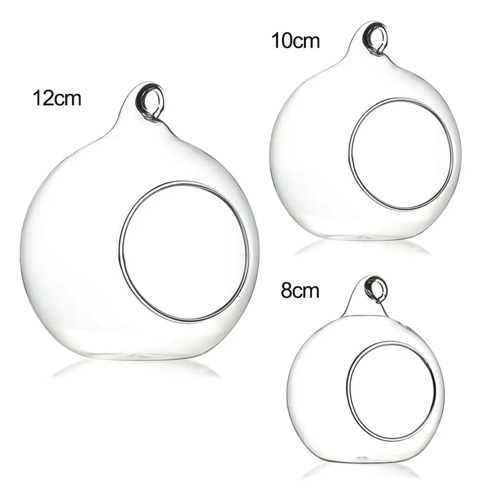 Hanging Glass Ball DIY Bauble Plant Pot Clear Glass Tea Light LED Candle Holder Fillable Bauble Tabletop Vases Decoration Crafts