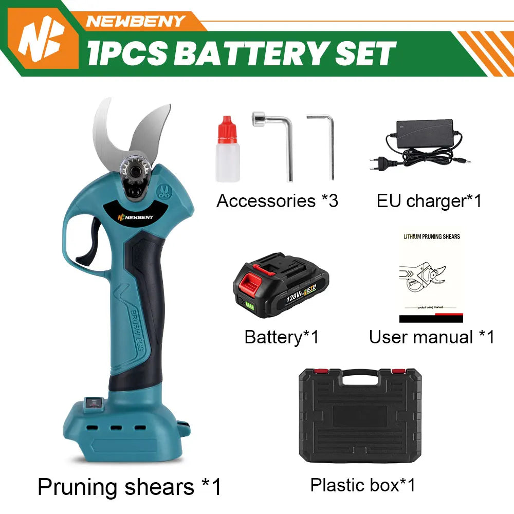 NEWBENY 30mm Cordless Brushless Electric Pruning Shears – 4 Gears, Fits Makita 18V Battery