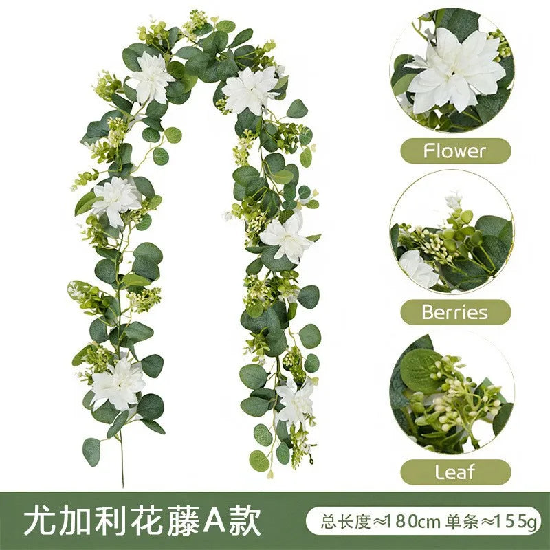 1.8m Artificial Flowers Eucalyptus Garland Greenery Fake Hanging Vines for Weddings Home Garden Outdoor Garden Arch Wall Decor