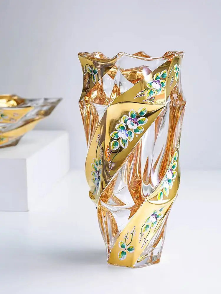 European style Crystal Glass Vase Gold Painted Enamel European Style Decoration Housewarming Gift Home Furnishing decoration