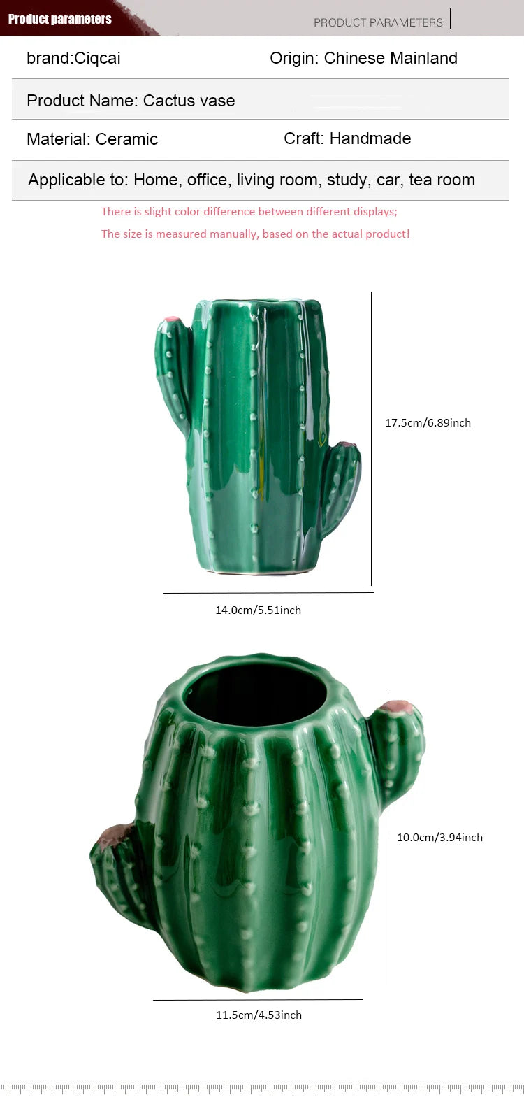 European style creative ceramic cactus vase decoration, dried flowers, hydroponic flowers, living room, pen holder, TV cabinet,