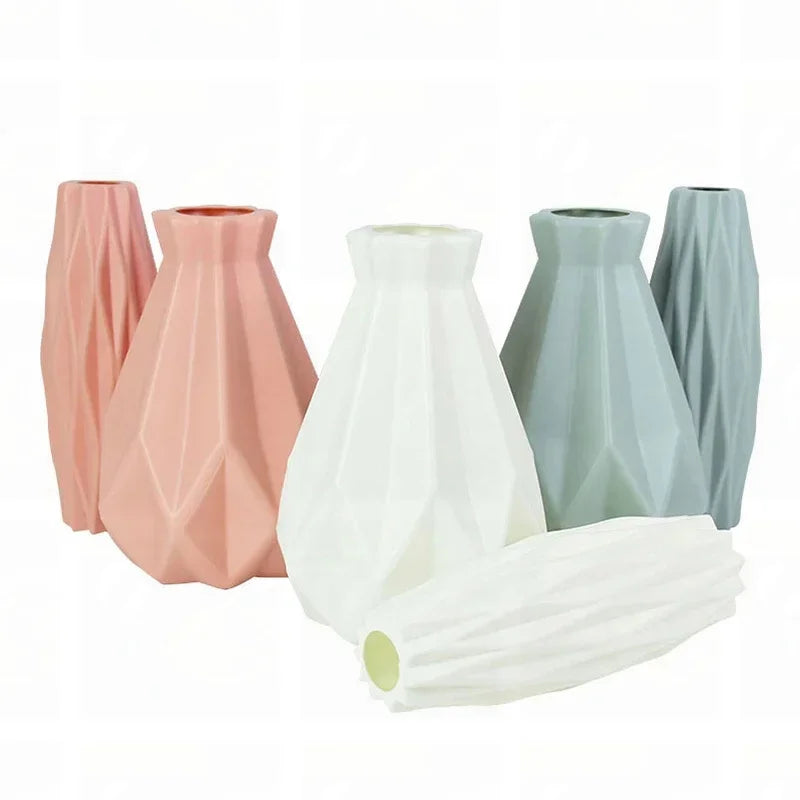 Modern Flower Vase Plastic Vases for Flowers White Pink Plastic Vase Flower Pot Basket Nordic Home Living Room Decoration