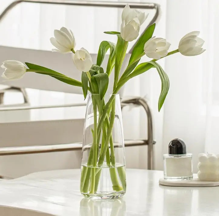 Modern Glass Vase Irised Crystal Clear Glass Vase for Home Office Decor (Crystal Grey)