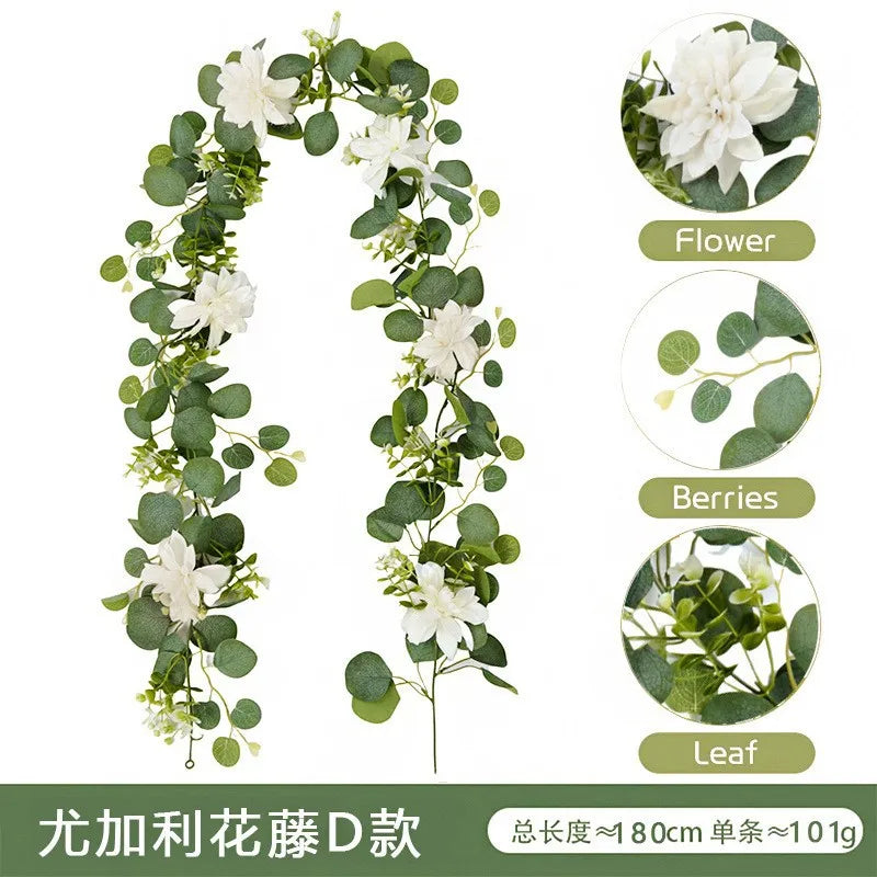 1.8m Artificial Flowers Eucalyptus Garland Greenery Fake Hanging Vines for Weddings Home Garden Outdoor Garden Arch Wall Decor