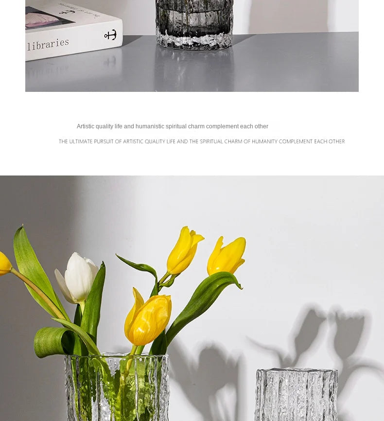 Vase Glacier Vase Glass Transparent Flower Arrangement Rose Flower Living Room Dining Table Decoration Bottle