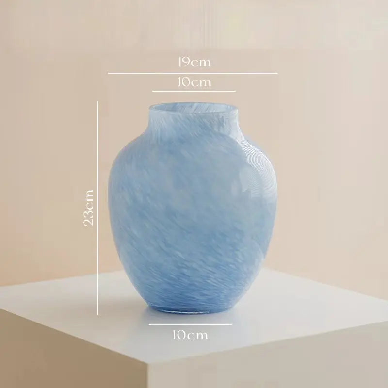 Modern Minimalist Cloudy Blue Glazed Glass Vase - Elegant Floral Centerpiece for Living Room & Entryway | Durable Decor, Perfect