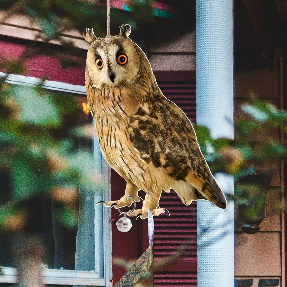 Waterproof Bird Repel Owl Scarecrow Hanging With Bells Fake Bird Scare Device Rectangle Bird Repeller Garden Decoration