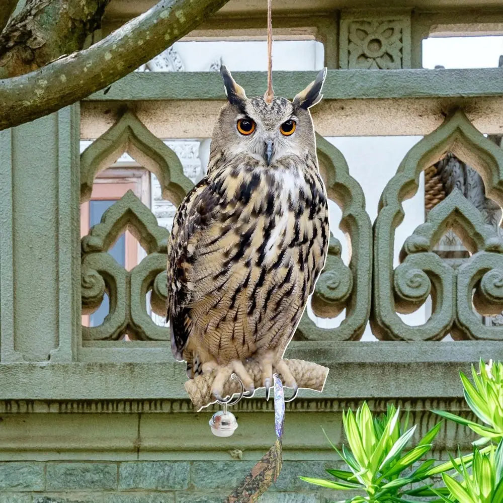 Waterproof Bird Repel Owl Scarecrow Hanging With Bells Fake Bird Scare Device Rectangle Bird Repeller Garden Decoration