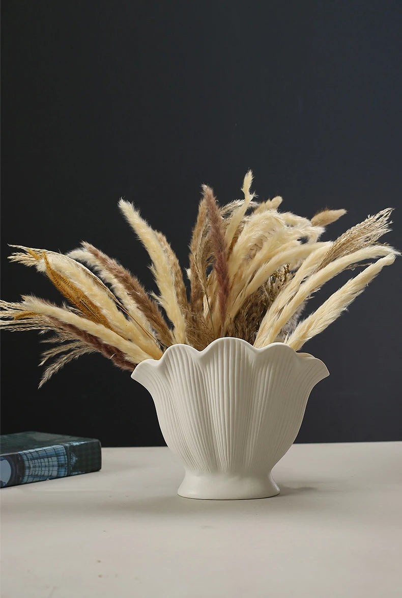 Shell Shape Ceramic Flower Vase Home Decoration Flower Arrangement DIY Flowerpot Flower Pot Storage Bottle Living Room Ornaments