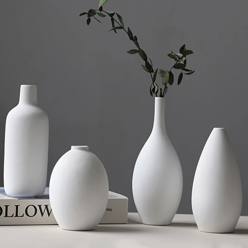 Nordic Simple Plain Ceramic Vase Modern White Beige Dried Flower Bottle Living Room Porch TV Cabinet Art Aesthetic Ornaments