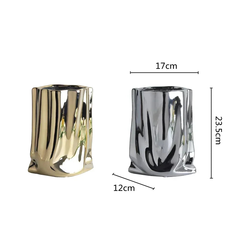 Creative Flower Pots Large Silver Ceramic Flower Cachepot Vase Planters Garden Succulent Plants Potted Modern Home Decoration