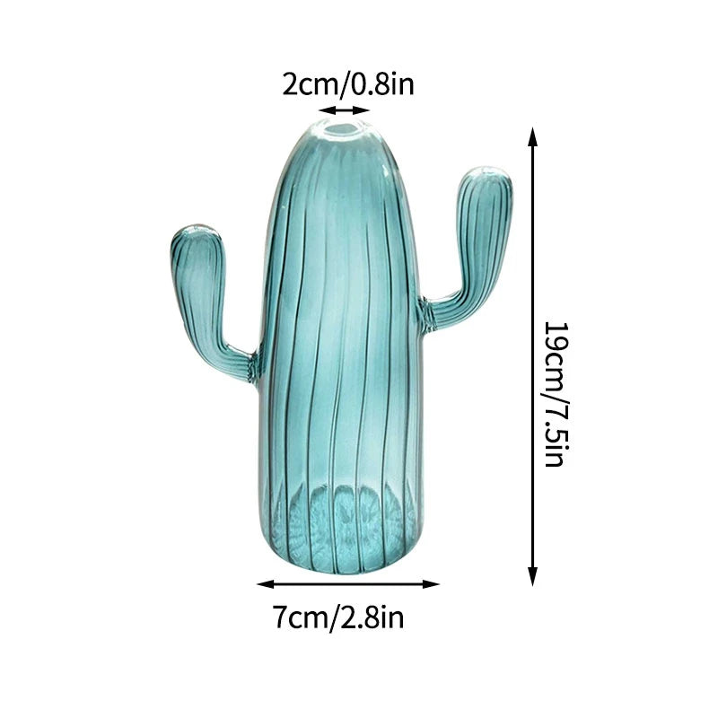 Cactus Shaped Glass Vase for Plant Creative Vase Decoration Home Desktop Decor Transparent Hydroponics Plant Vase Birthday Gift