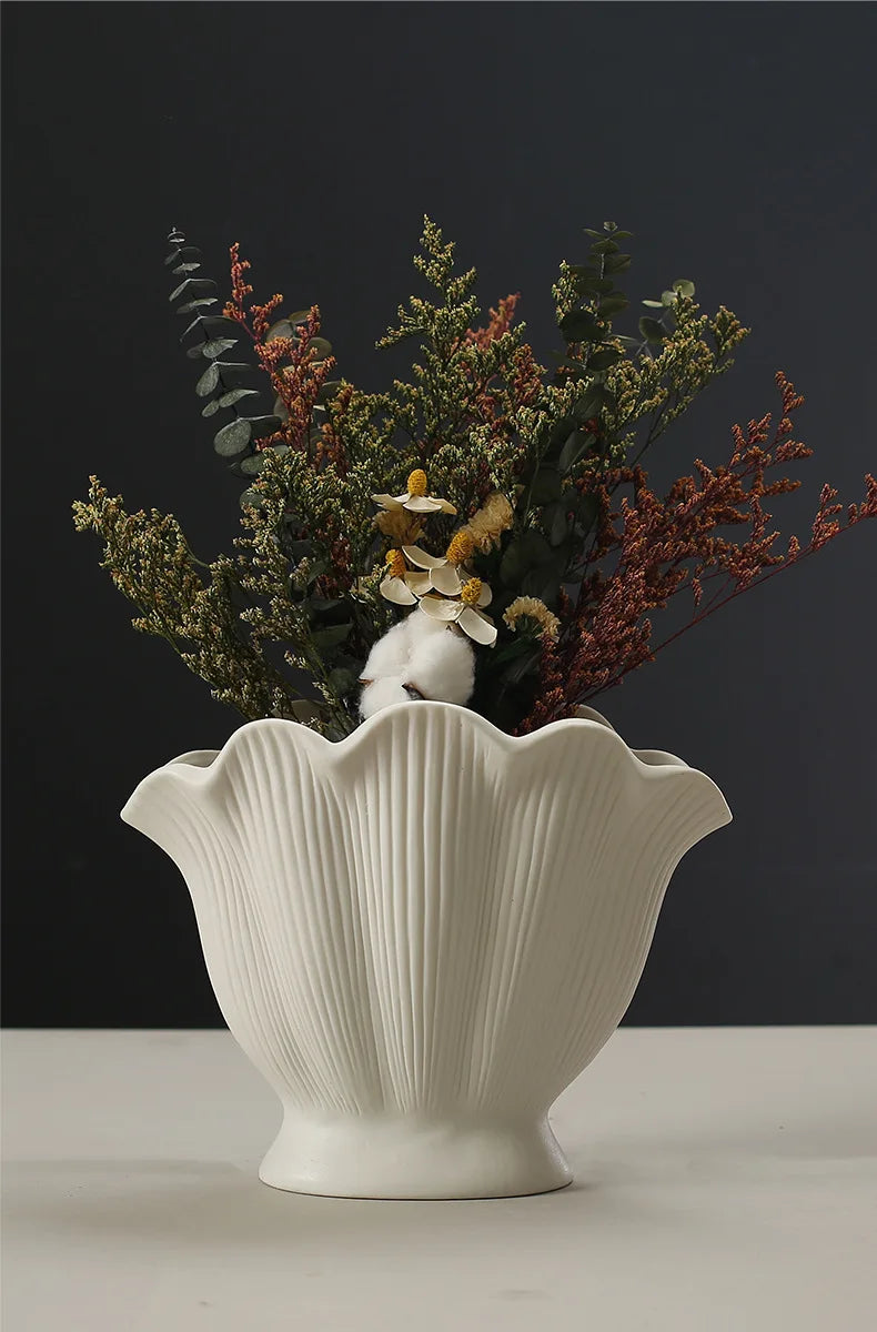 Shell Shape Ceramic Flower Vase Home Decoration Flower Arrangement DIY Flowerpot Flower Pot Storage Bottle Living Room Ornaments
