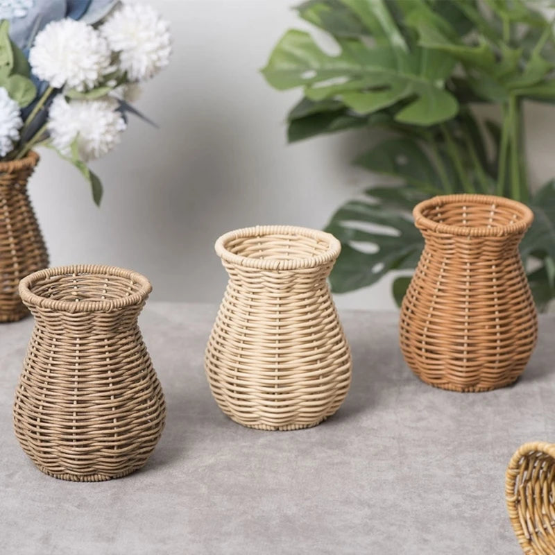 Decorative Rattan Vase Woven Decorative Table Vase for Dried Flower,Home and Office Durability and Waterproof Decors