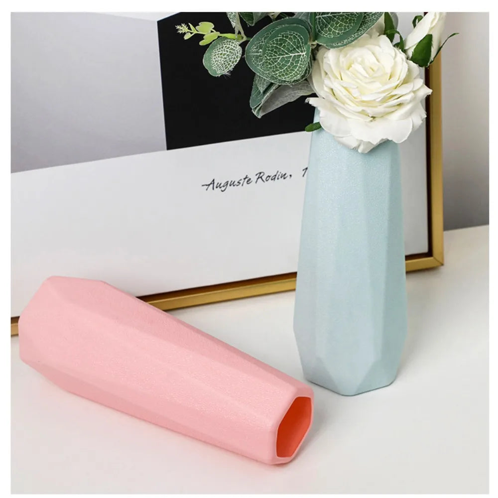 Plastic Flower Vase Fashion Nordic Style Imitation Ceramic Flower Arrangement Diamond Design Modern Flower Pot Living Room