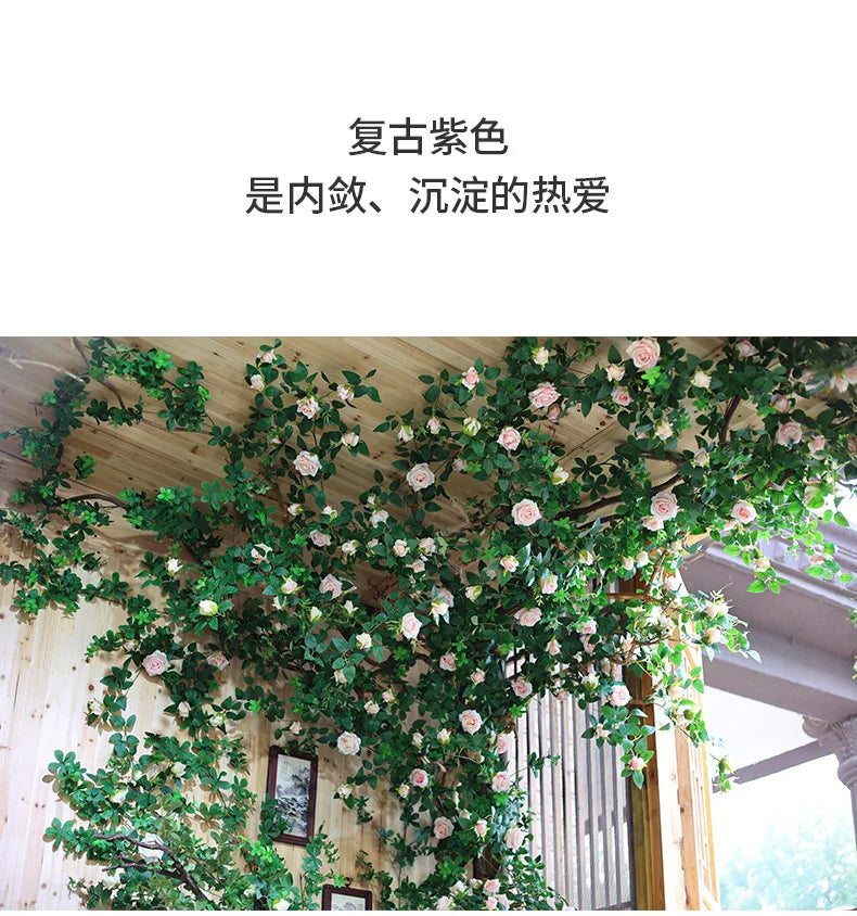 1.75m Artificial Rose Vine 22 Head Flower Fake Green Plant Flower Vine Wedding Arch Air Conditioning Pipe Wall Hanging Decor