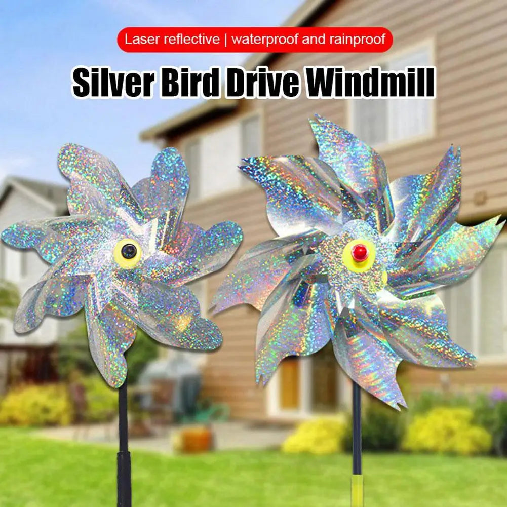 1pc Reflective Birds Repellent Windmills Sparkly Pinwheel With Stake Bird Scare Devices For Spring Garden Decor Supplies