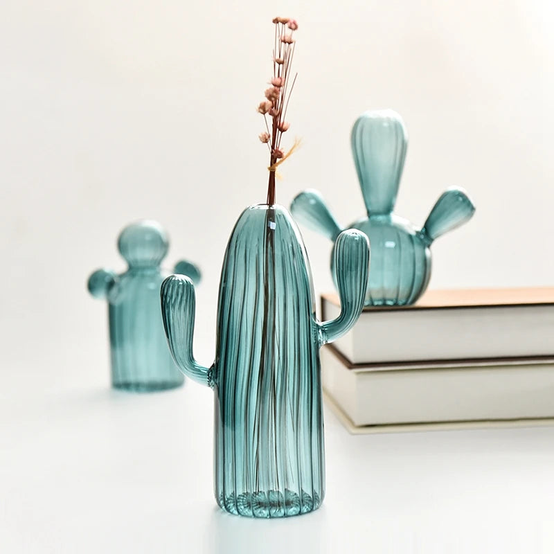 Cactus Shaped Glass Vase for Plant Creative Vase Decoration Home Desktop Decor Transparent Hydroponics Plant Vase Birthday Gift