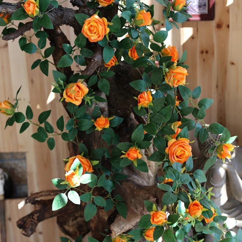 1.75m Artificial Rose Vine 22 Head Flower Fake Green Plant Flower Vine Wedding Arch Air Conditioning Pipe Wall Hanging Decor