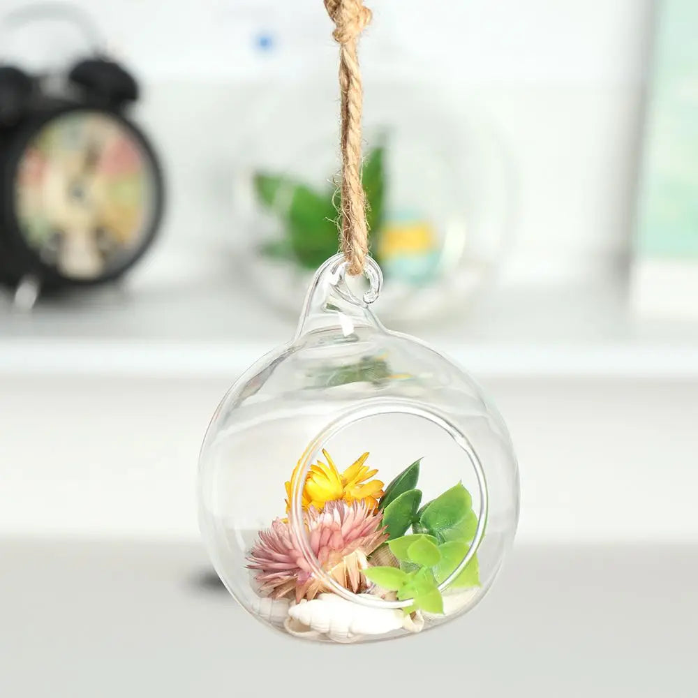 Hanging Glass Ball DIY Bauble Plant Pot Clear Glass Tea Light LED Candle Holder Fillable Bauble Tabletop Vases Decoration Crafts