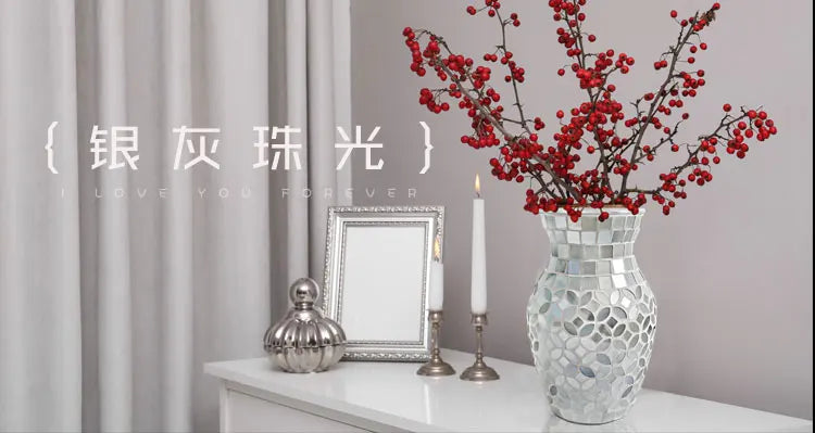 European Style Pastoral Mosaic Glass Vase, Pink and Purple, Fashion Home and Restaurant Decoration Furnishings