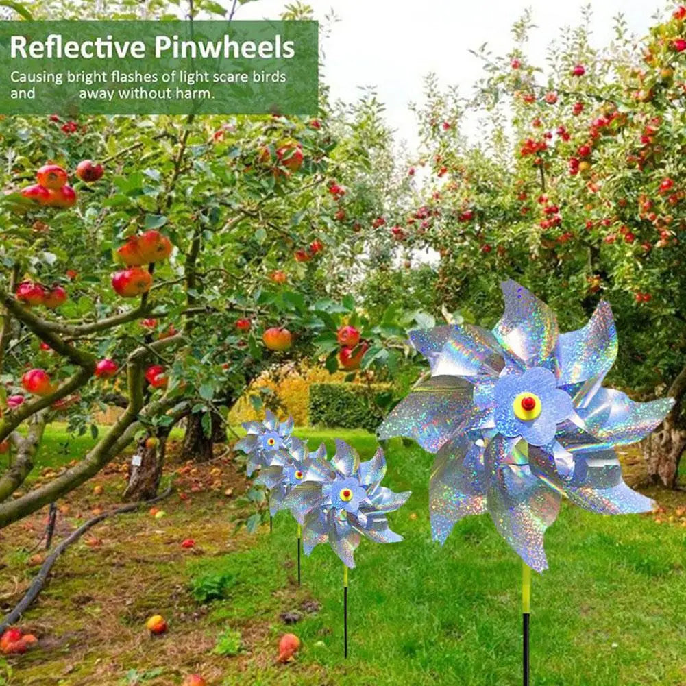1pc Reflective Birds Repellent Windmills Sparkly Pinwheel With Stake Bird Scare Devices For Spring Garden Decor Supplies
