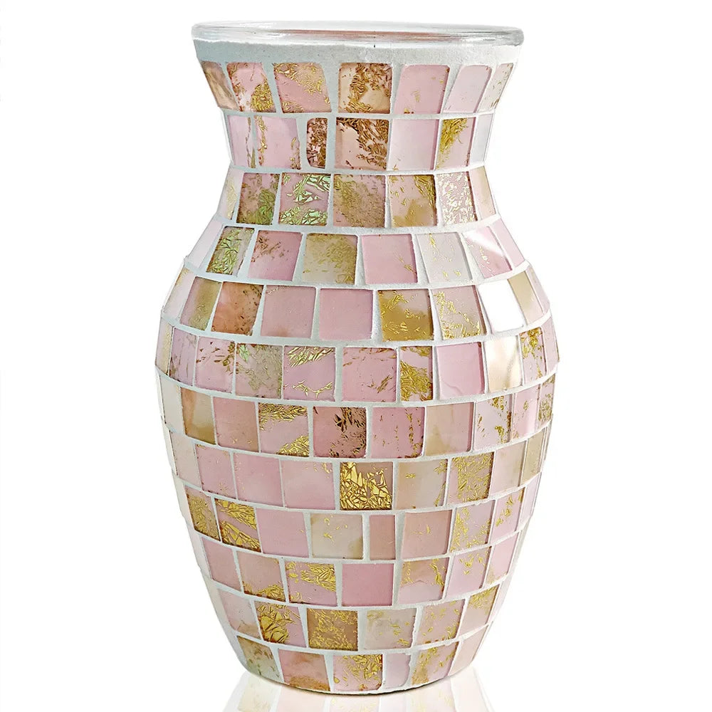 European Style Pastoral Mosaic Glass Vase, Pink and Purple, Fashion Home and Restaurant Decoration Furnishings