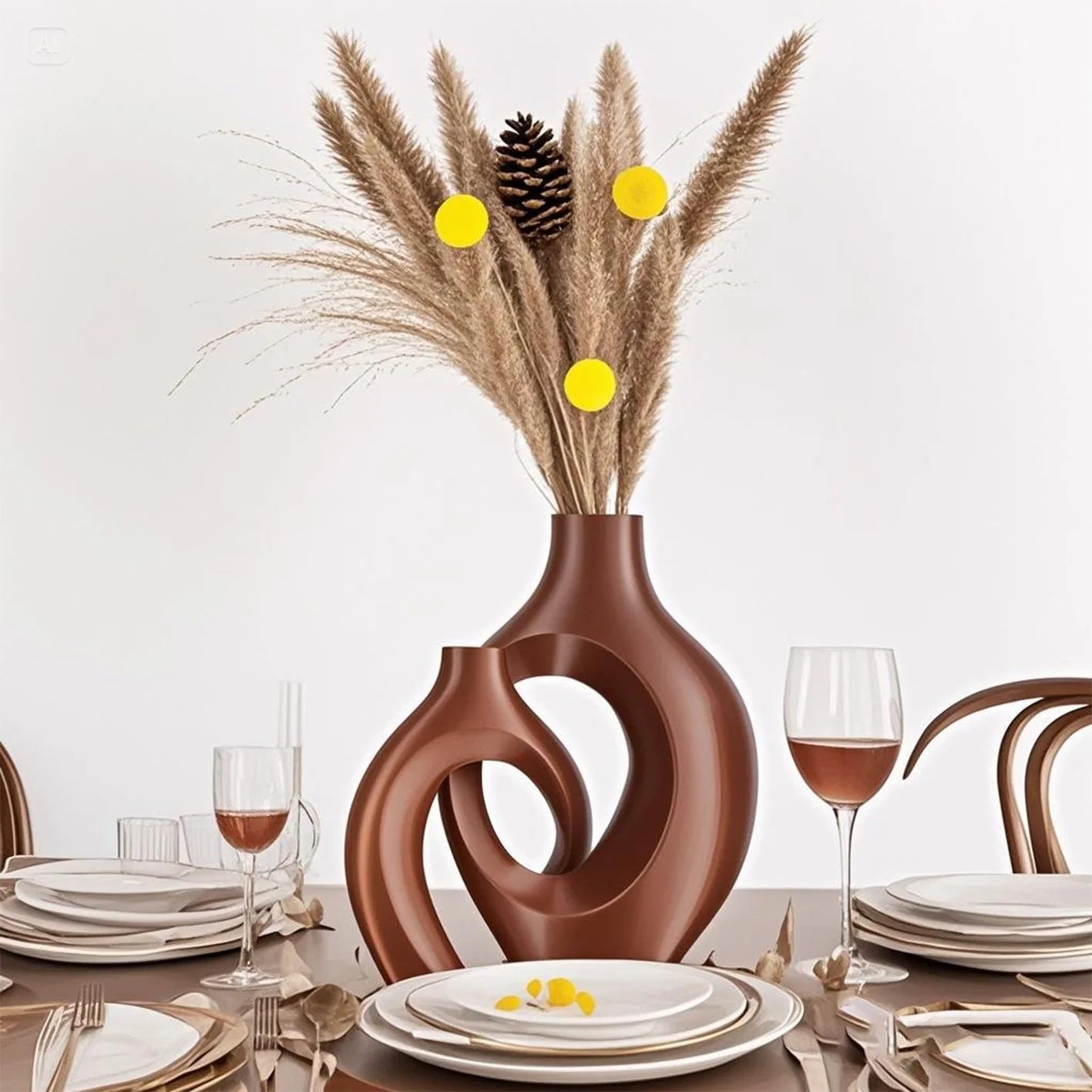 A set of 2 Bohemian-chic round plastic vases, suitable for home and office decoration