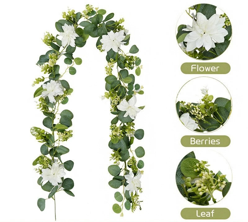 1.8m Artificial Flowers Eucalyptus Garland Greenery Fake Hanging Vines for Weddings Home Garden Outdoor Garden Arch Wall Decor