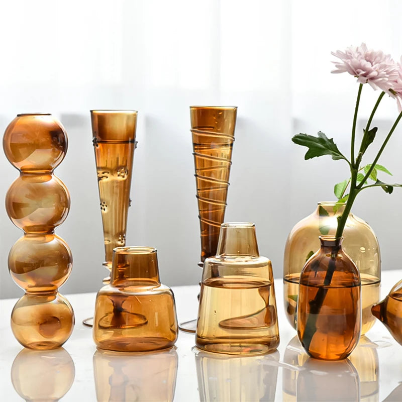 Retro Glass Vase Plant Hydroponic Terrarium Desktop Vase Glass Crafts DIY Aromatherapy Bottle Flower Arrangement Decoration